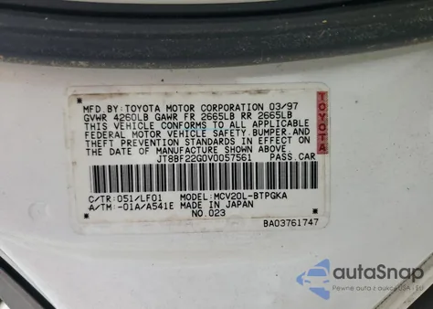 1997 Lexus Es 300 z USA, uszkodzony, nr VIN JT8BF22G0V0057561